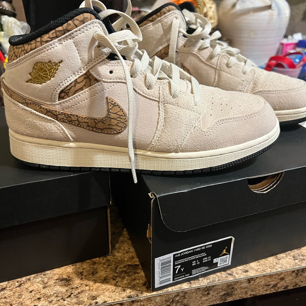 Air Jordan High-Top Sneakers in Beige and Brown